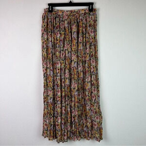 Floral Pleated Midi Skirt - Pink & Mustard